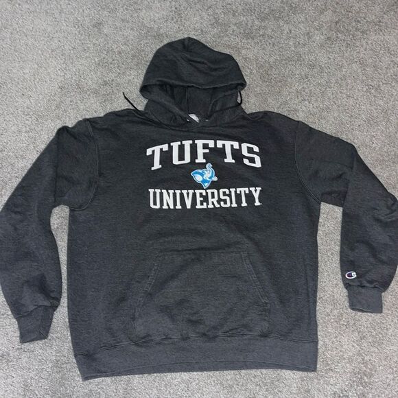 Champion Gray Tufts University Jumbo The Elephant Hooded Hoodie Sweatshirt XL - Picture 1 of 5